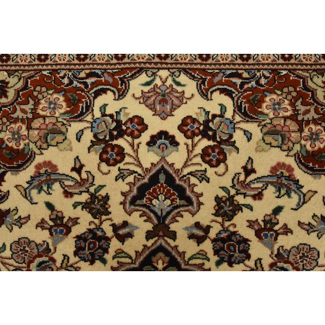 Fine Kashmar Rug 3’5′ X 4’8” Ivory Wool Traditional Hand-Knotted Carpet For Sale In Philadelphia - Image 6 of 12