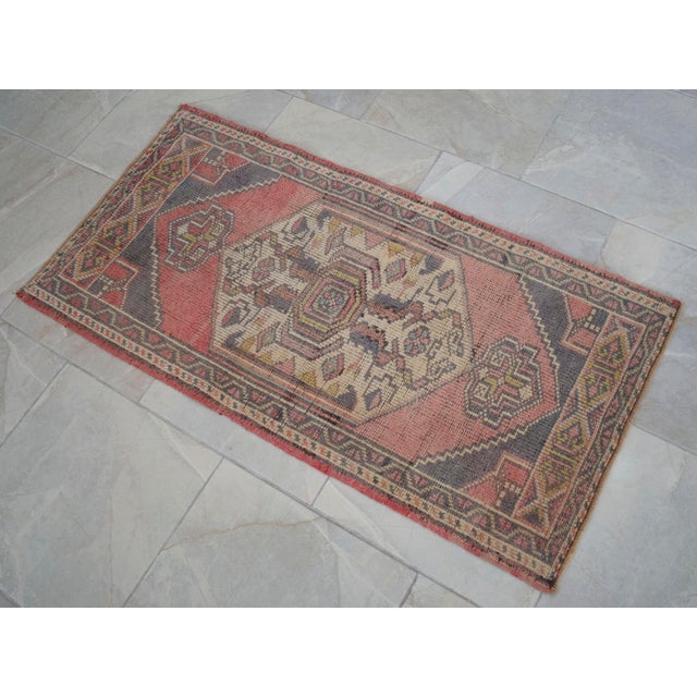 Rose 1970s Small Rug, Entryway Rug, Bath Mat, Kitchen Decor, Turkish Rug, Doormat 1'12" X 3'11" For Sale - Image 8 of 10