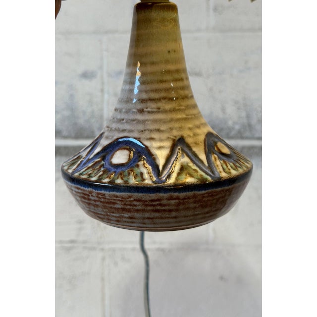 Blue Søholm Ceramic Table Lamp With Pleated Paper Shade Danish Vintage Mid-Century Modern 1970s For Sale - Image 8 of 9