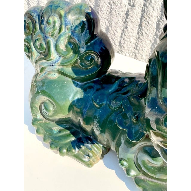 Ceramic Vintage Emerald Glazed Ceramic Foo Dogs – A Pair For Sale - Image 7 of 12