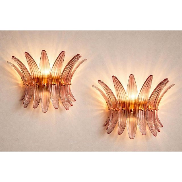 Pair of applique. 100% hand made in murano. The appliques are made by 9 murano handmade pink palmette glass, for each one,...