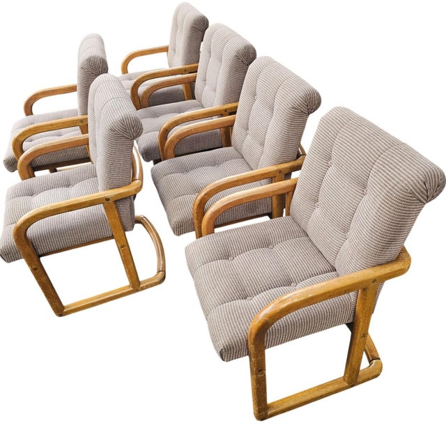 Mid-Century Modern Vintage 70s MCM Style Bentwood Cantilever Upholstered Dining Chairs Set of 6 For Sale - Image 3 of 18