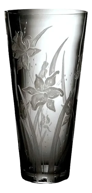 Italian Cut and Ground Crystal Vase with Flower Decoration, 1983