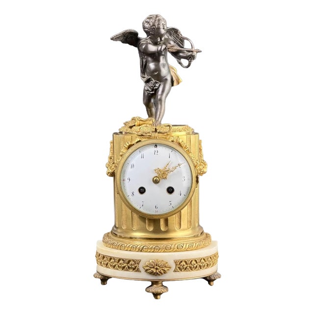 Louis XVI French Gilt Bronze Mantel Clock with Cupid For Sale