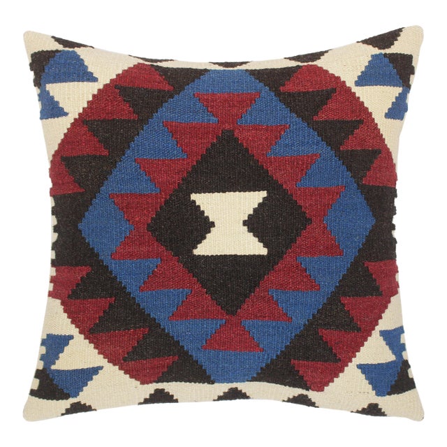 Tribal Turkish Rosette Hand Woven Kilim Throw Pillow For Sale