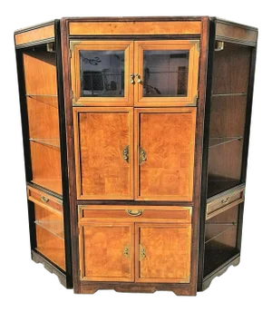 3 Piece Broyhill Asian Chinoiserie Lighted Dry Bar Cabinet With Display Cases