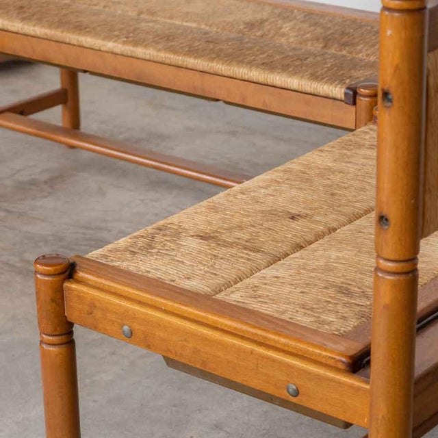 Curved Wood and Woven Banquette Bench, France 1950s For Sale - Image 10 of 13