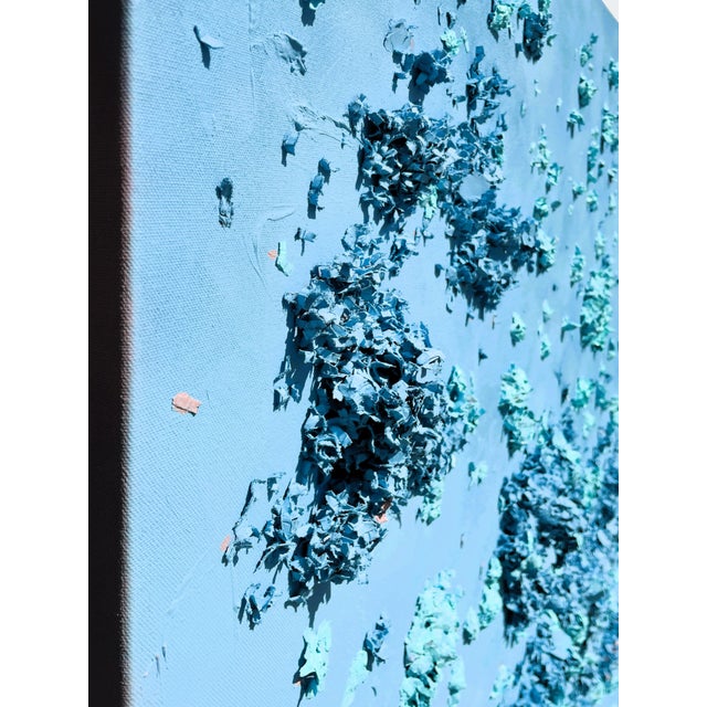 Wood Oversized Dimensional Textured Wall Art in Hydrangea-Inspired Tiffany Blue For Sale - Image 7 of 8