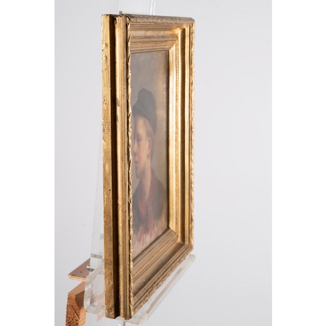 Unknown, Portrait of a Young Boy with Cap and Red Scarf, Oil Painting For Sale - Image 9 of 12