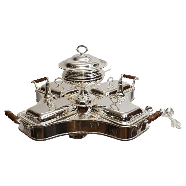 Art Deco Bain Marie Plated Lazy Susan Silver Plate Food Server For Sale