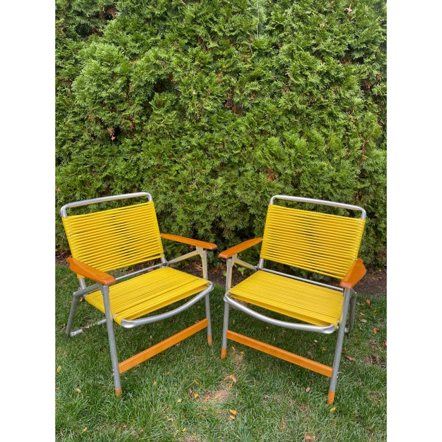 Pair of Vintage C. 1970’s Aluminum and Hardwood Folding Lawn Chairs For Sale - Image 14 of 14