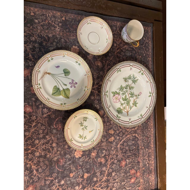 Ceramic Rare Vintage Royal Copenhagen Flora Danica Porcelain Place Setting – Hand-Painted Botanical Service (5 Pieces) [Sp] For Sale - Image 7 of 12