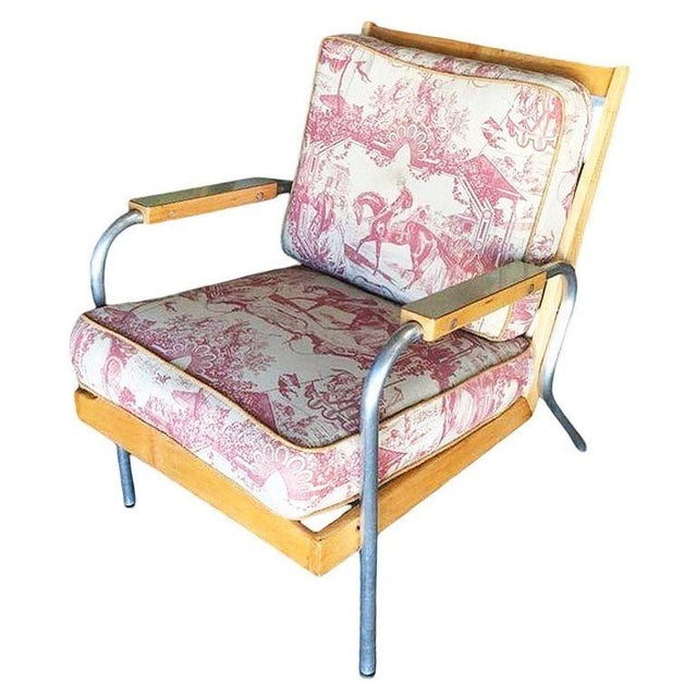 Rare Mid-Century Chrome Tubular Steel & Blonde Oak Lounge Chair by Hill-Rom Pair For Sale - Image 4 of 9