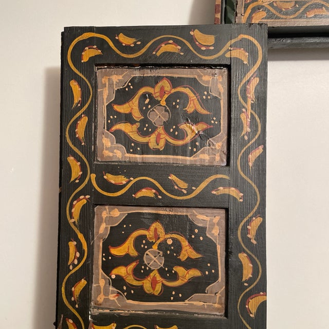 Wood Antique Traditional Moroccan Hand Painted Wood Arrow/Arch Window Decor For Sale - Image 7 of 13