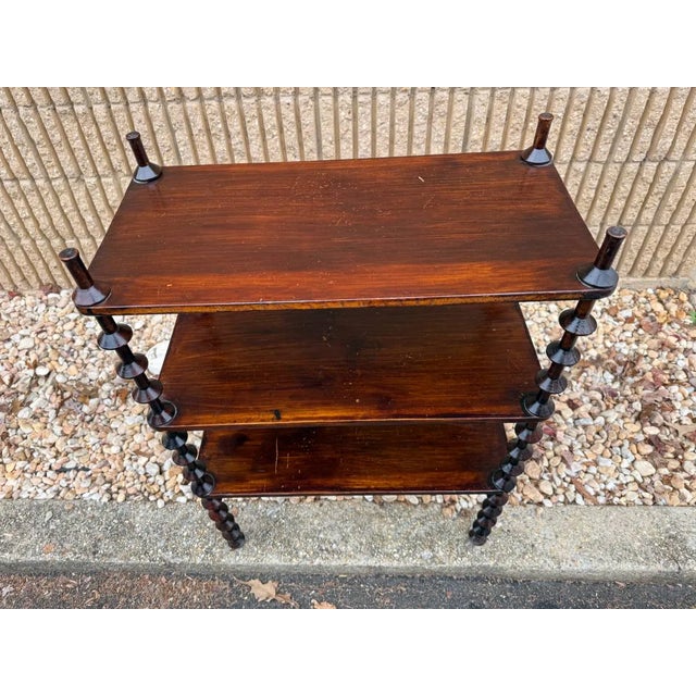 French Country Antique Solid Wood Spindle Three Tier Etagere For Sale - Image 3 of 9