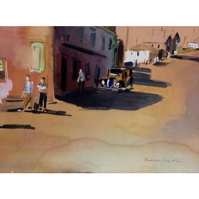 Impressionist Afternoon Street Scene - Mid Century Figurative Landscape by Rudolf Jacobi For Sale - Image 3 of 4