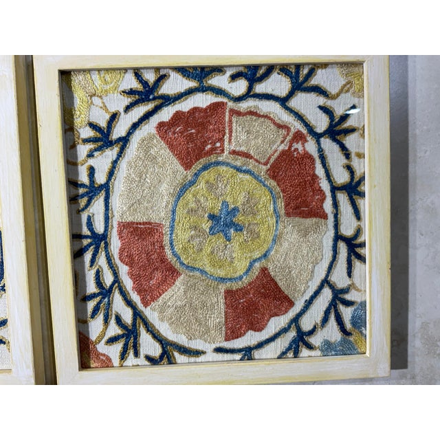 Cream Set of Four 19 Century Antique Silk Suzani Wall Hanging For Sale - Image 8 of 12