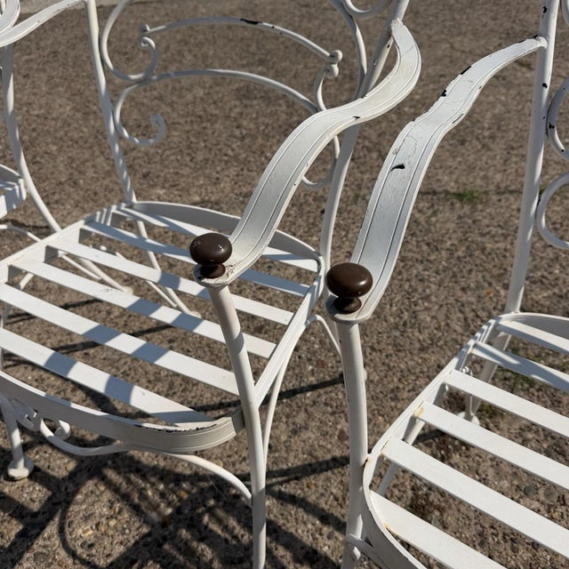 Late 20th Century Wrought Iron Scrolling Patio Dining Arm Chairs by Crown Leisure - Set of 4 For Sale - Image 4 of 18