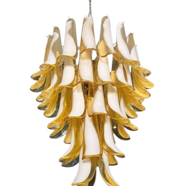 Contemporary Murano Glass Chandelier with 52 Amber and White Petals from Justfurnituress SRL For Sale - Image 3 of 11
