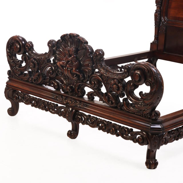 Carved Walnut Marriage Bed, C. 1890 For Sale - Image 4 of 8