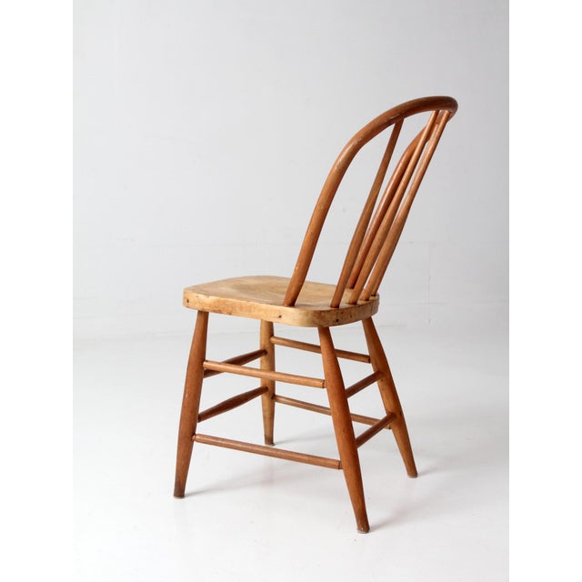 Antique Wood Windsor Bow Back Spindle Farmhouse Chair For Sale - Image 9 of 14