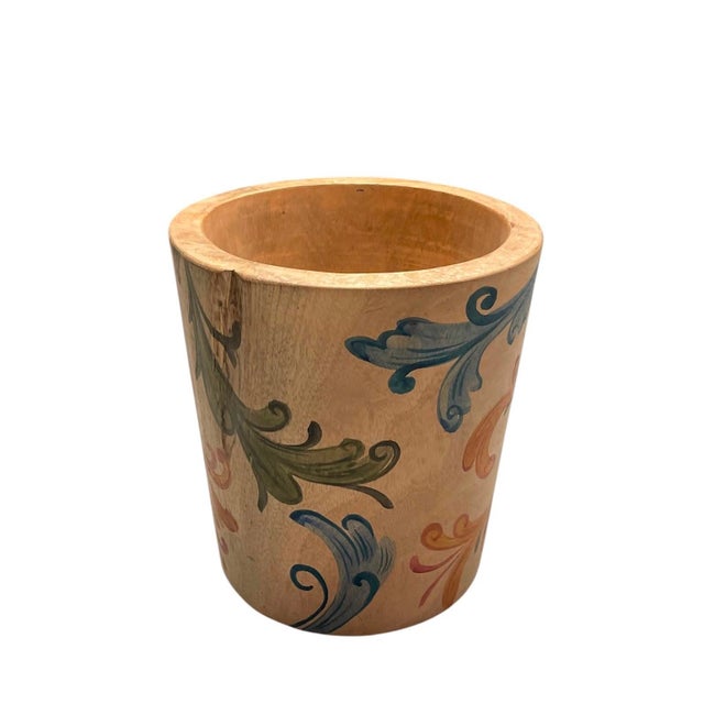 Wood Vintage Hand-Painted Teak Wood Cachepot / Planter For Sale - Image 7 of 12