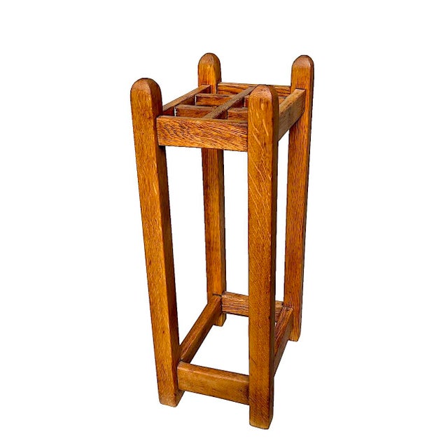 Campaign Early 20th Century Arts and Crafts Mission Stickley Style Oak Wood Umbrella Stand For Sale - Image 3 of 17