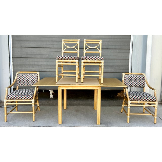 1970s McGuire Bamboo and Rattan Flip-Top Games Table With Extension Leaves and Four Dining Chairs For Sale In Denver - Image 6 of 12