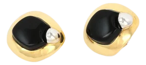 Mid 20th Century Pair of Talento Diamond Onyx 18k Two Tone Gold Fancy Post Clip Earrings