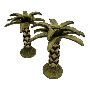 Vintage Palm Tree Candle Sticks, a Pair