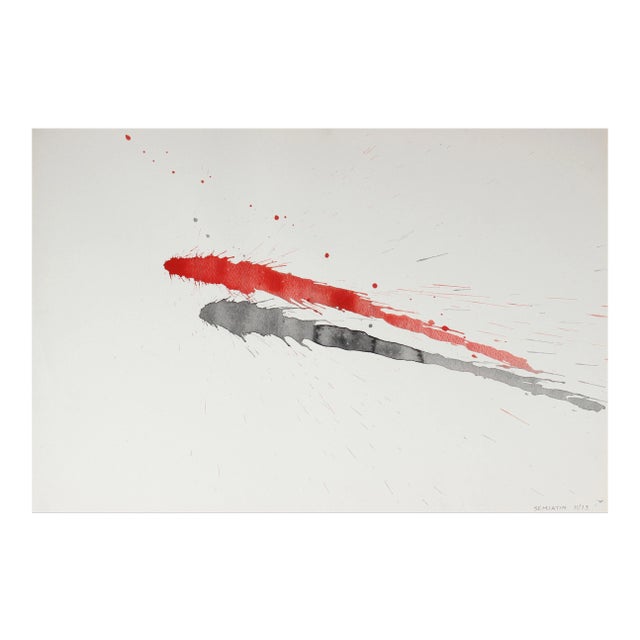 Abstract Paint Splatters in Red & Black, Watercolor on Paper, 1973 For Sale