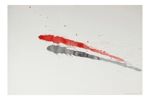 Abstract Paint Splatters in Red & Black, Watercolor on Paper, 1973