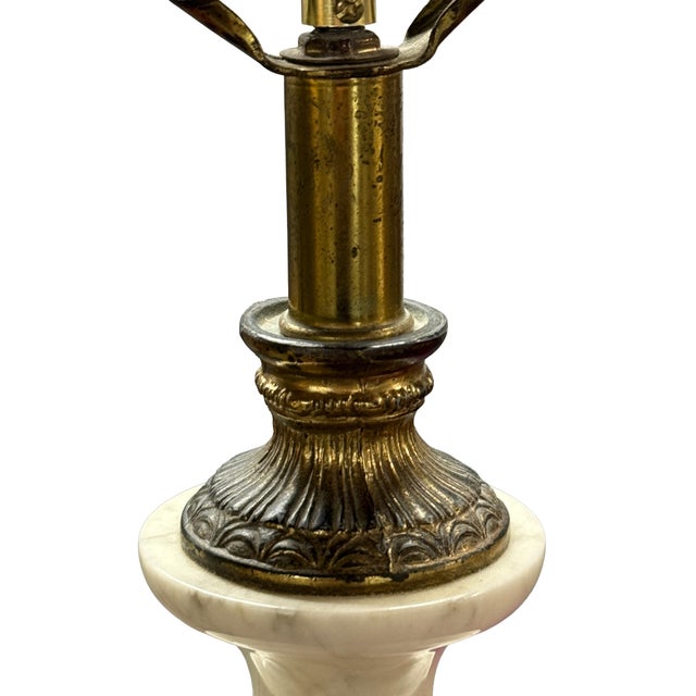Pair of Vintage Italian Neoclassical White Marble Urn Table Lamps With Carved Details For Sale - Image 11 of 11