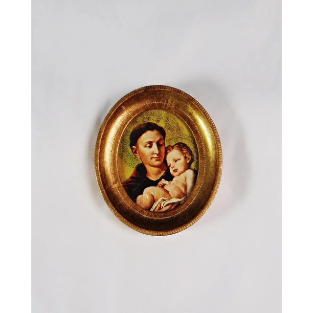 Holy Image of Saint Anthony Holding the Infant Jesus in a Gilded Frame, 1950s For Sale - Image 10 of 11