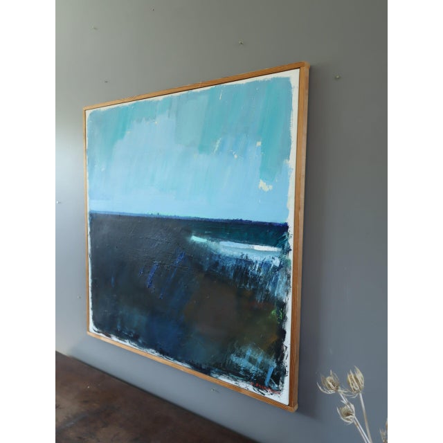 1970s 1973 Modernist 'Blue Divide' Vintage Swedish Original Abstract Landscape Oil Painting, Framed For Sale - Image 5 of 14