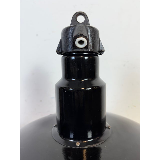 Large Industrial Black Enamel Factory Lamp with Cast Iron Top from Elektrosvit, 1950s For Sale - Image 15 of 18