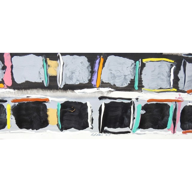 Black boxes with gray and turquoise abstract expressionist acrylic painting on heavy paper by Jerry Adams (20th - 21st...