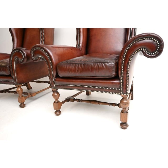 Antique Leather Wing Back Armchairs, 1920s, Set of 2 For Sale - Image 9 of 11