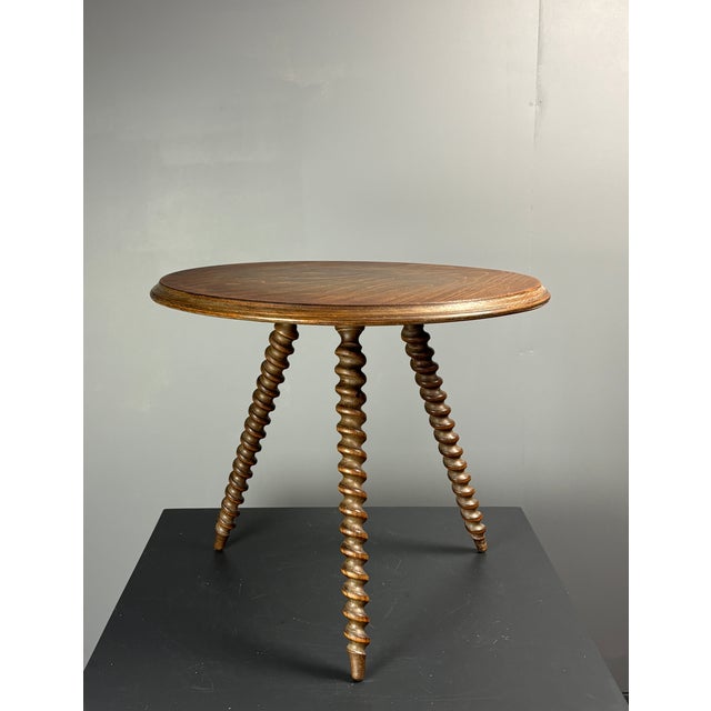 Mid-Century Modern French Wood Turned Barley Twist Side Table with Cork Screw Legs, 1950s For Sale - Image 11 of 18