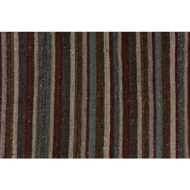 1950s Vintage Mid-Century Kilim Beige-Brown Red and Blue Striped Pattern For Sale In New York - Image 6 of 7