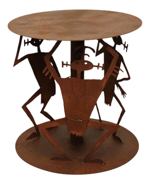 Studio Crafted Rusted Steel Round Garden Table, Dancing Figures