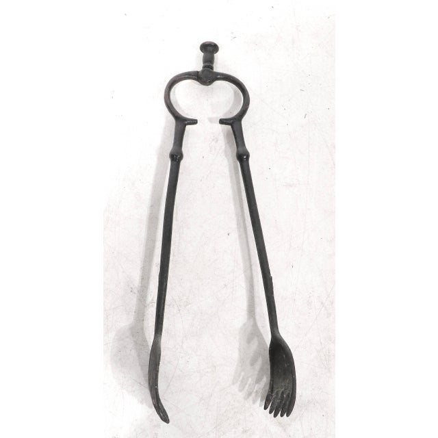 Early 20th Century Unusual Hand Wrought Iron Fireplace Tools Tongs For Sale In New York - Image 6 of 6