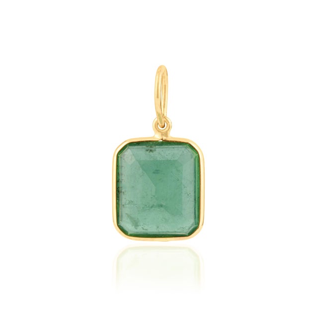 Army Green Modernist 3.66ct Octagon Emerald Bezel Pendant in 14k Yellow Gold For Sale - Image 8 of 13