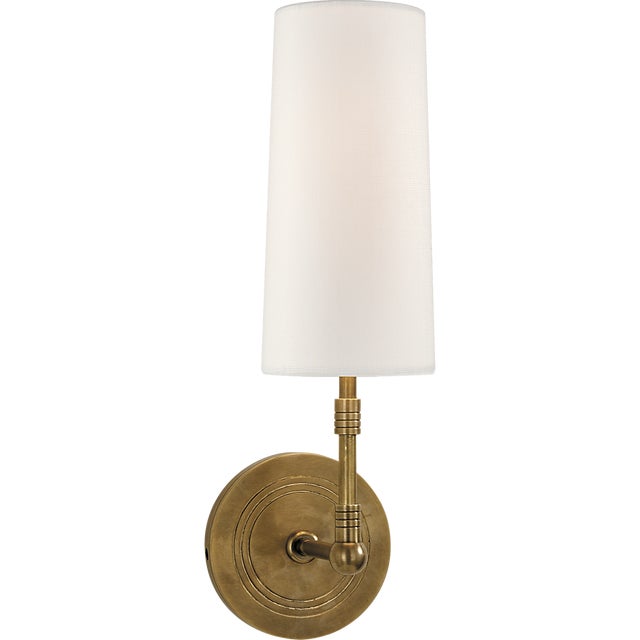 Thomas O'Brien for Visual Comfort Signature Ziyi Sconce in Hand-Rubbed Antique Brass with Linen Shade For Sale