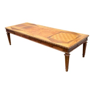 Mid Century French Provincial Large Coffee Table With Inlaid Marquetry Chess and Backgammon Boards For Sale
