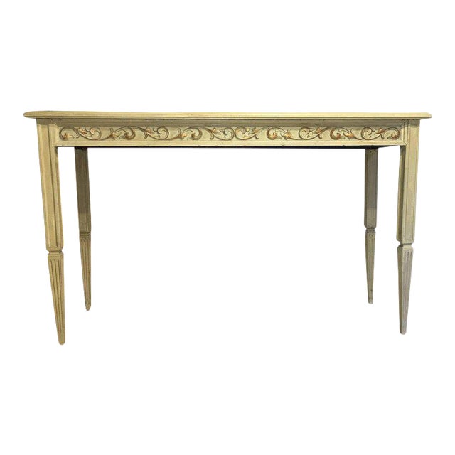 20th Century Painted Cream Beige Console Table with Ornamental Carved