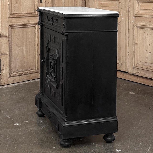 19th Century French Napoleon III Ebonized Neoclassical Cabinet With Carrara Marble For Sale - Image 12 of 18