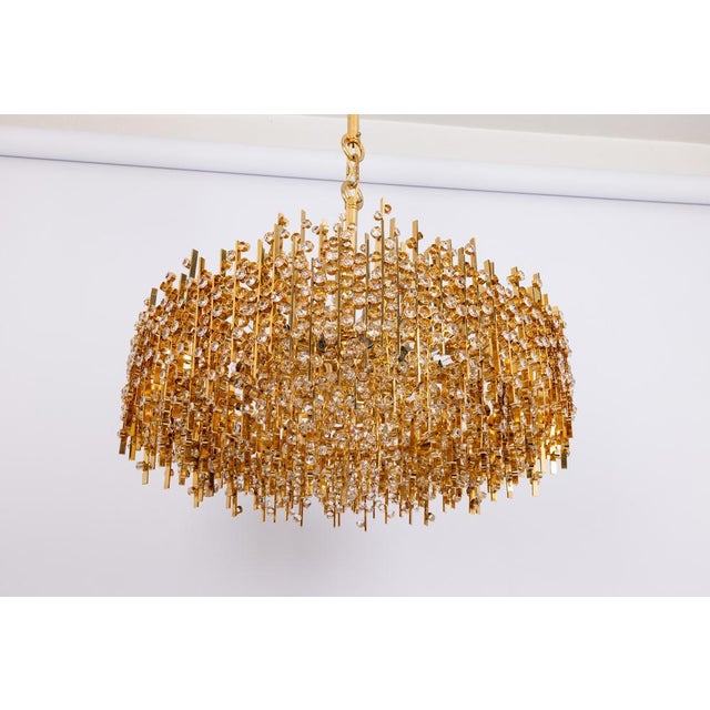 Metal Large Gilt Brass and Crystal Chandelier from Palwa, Germany, 1970s For Sale - Image 7 of 14