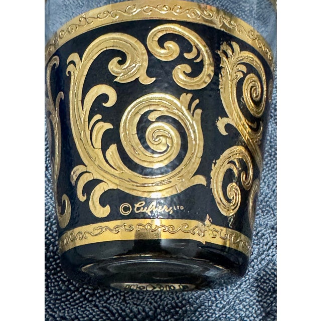 1960s Vintage Culver LTD Ebony Baroque Gold Lowball Glasses - Set of 3 For Sale - Image 5 of 12