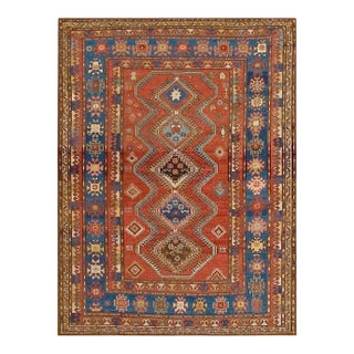 1900s Red Diamond Antique Caucasian Rug 4' 4" X 6' 0" Handknotted Wool Carpet For Sale